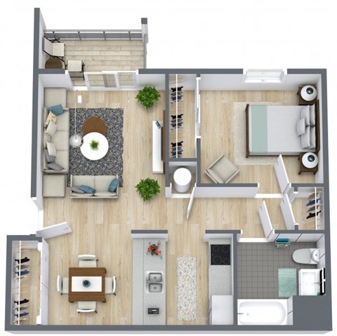 Floor plan for 1 bed, 1 bath, 760 sqft